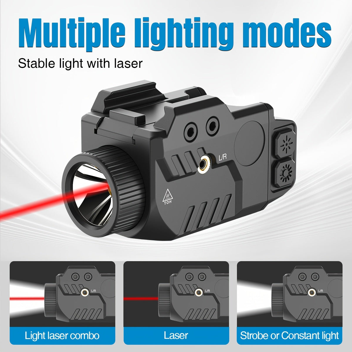 SL1085 750LM Tactical Pistol Light and Red Laser Combo, fits full-size and compact Picatinny rails, shockproof rechargeable weapon light with strobe function - adjustable laser sight for handguns