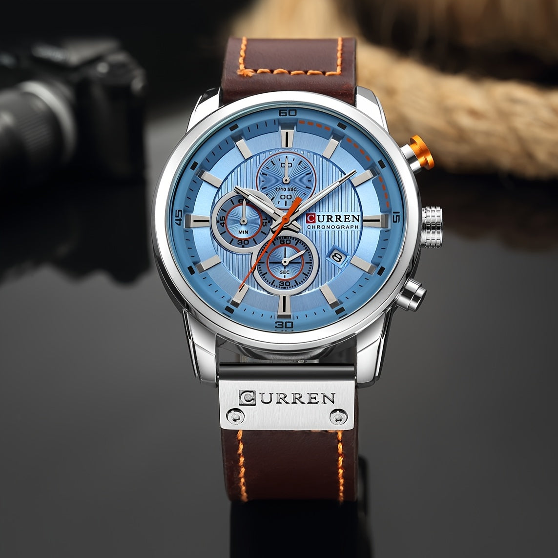 Men's Chronograph Sport Quartz Watch with Date Display – Stopwatch Wristwatch for Men, 6 Colors (Brown, Blue, Black, Grey), Casual Business Everyday Watch Gift