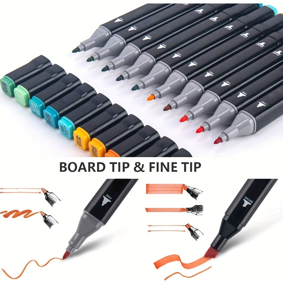 Dual Tip Alcohol Markers Set with Carrying Case, 32 to 172 Colors – Professional Artist Markers for Drawing, Sketching, Card Making, Illustration, and Adult Coloring with Custom Packaging Bag Option