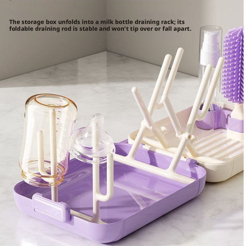 11-in-1 Multifunctional Baby Bottle Brush Cleaning Kit, Portable Travel Set with Nipple Brush, Foldable Stand & Draining Rack for Bottles, 5 Colors