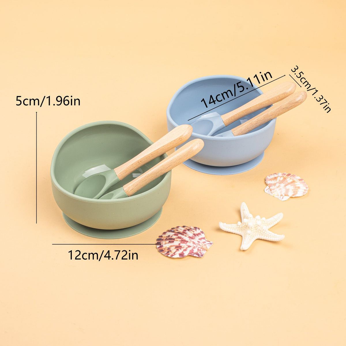 Personalized Engraved Silicone Baby Suction Bowl, Custom 3-Piece Baby Feeding Bowl Set, Christening & First Birthday Gift for Kids, 5 Colors Including Beige Blue Gray Pink & Green