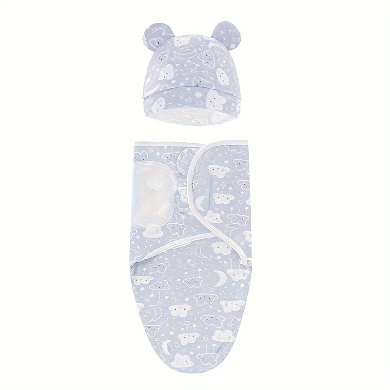 Newborn Blanket and Hat Gift Set for Baby Boys & Girls 0-6 Months, Soft Infant Swaddle Blanket with Matching Beanie, Cute Clouds & Jackrabbit Print Baby Shower Gift