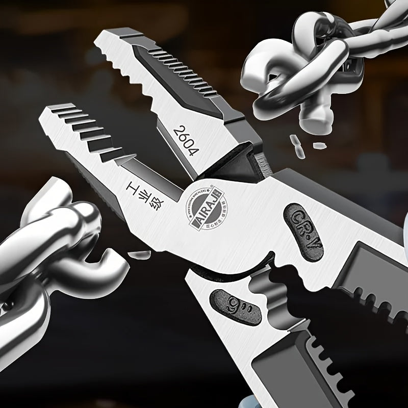 AIRAJ 9-Inch Industrial Grade Wire Pliers – Sharp Durable Stainless Steel Large-Opening Multi-Purpose Wire Stripping & Cutting Tool
