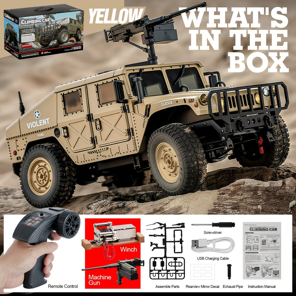 C8835 Full-Scale RC Military Off-Road Vehicle for Adults - Proportional Transmission, Variable Speed, Climbing, Multi-Mode LED Lighting, 5 Openable Doors, Optional Machine Gun & Winch Accessories