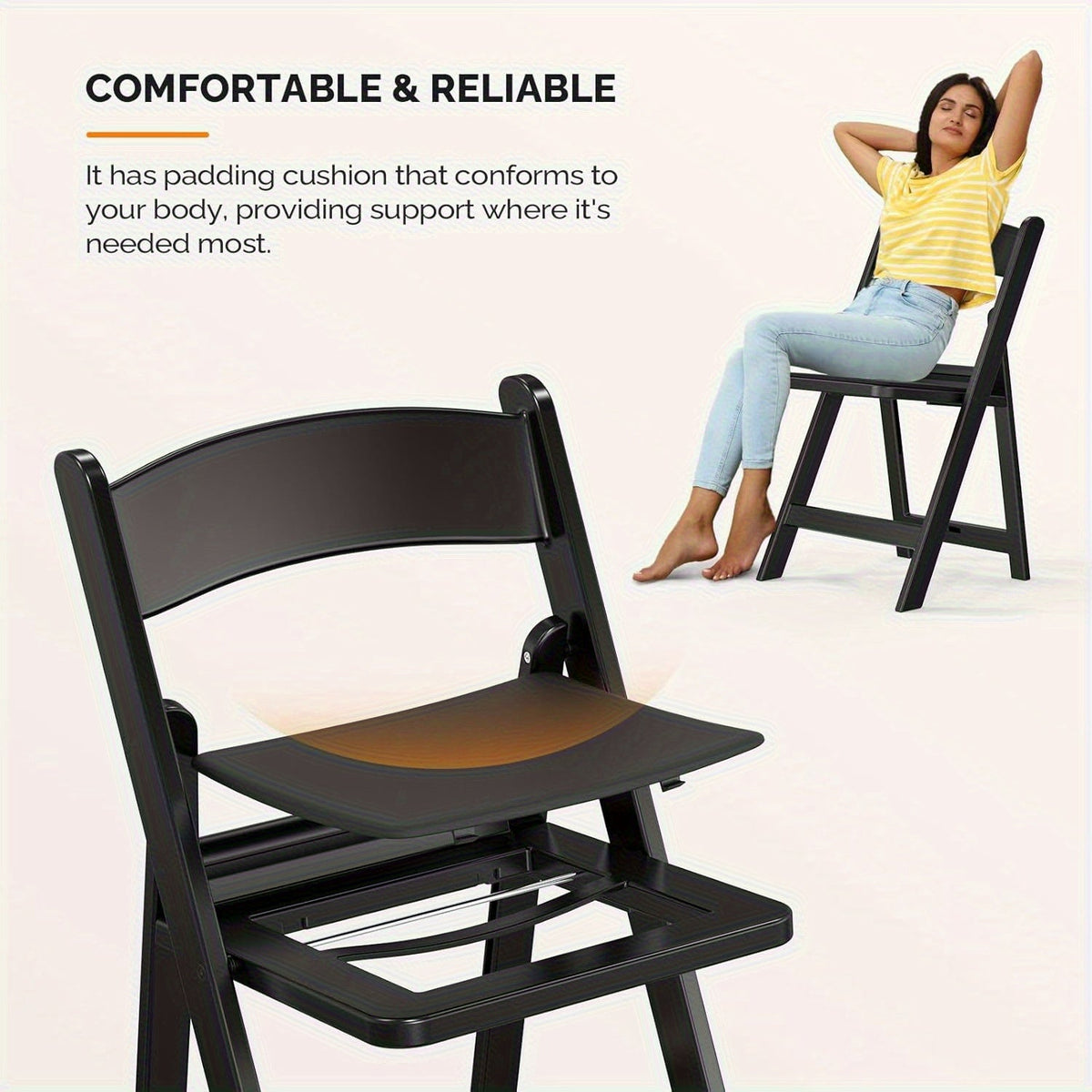 Resin Folding Chairs with Cushioned Seats – Foldable Plastic Padded Chair for Indoor Outdoor Events Weddings BBQ Camping Patio in White & Black (Set of 1 2 4 or 8)