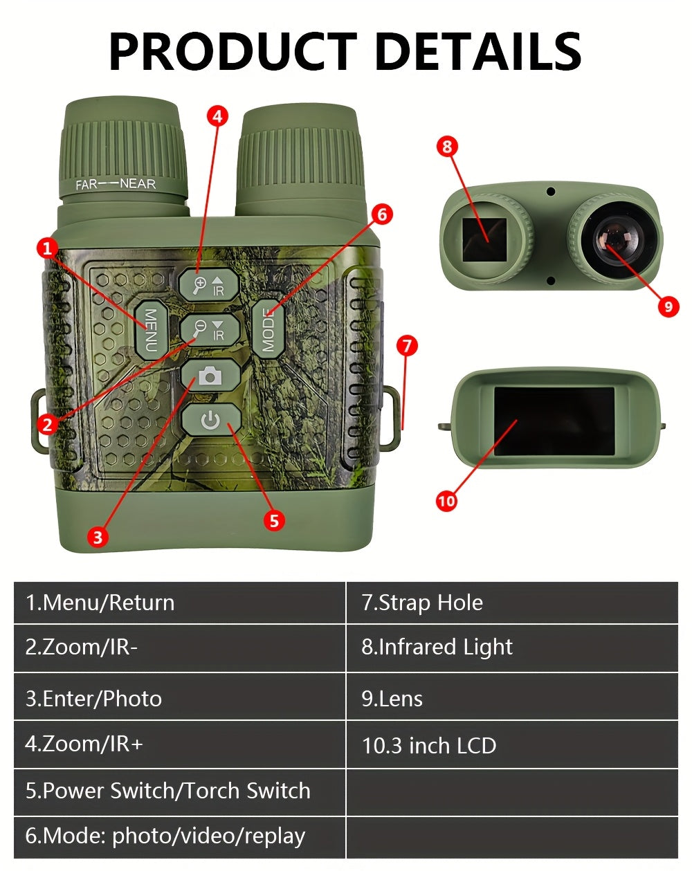 Night Vision Goggles 2.5K HD Binoculars – 3-Inch HD Screen, 6X Digital Zoom, 7-Level Infrared Light, 2000mAh Battery, Video & Photo for Hunting, Wildlife Observation & Outdoor Night Use