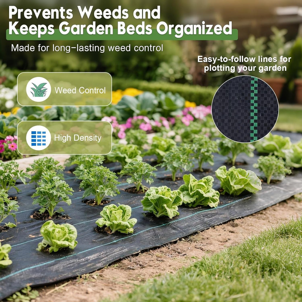 Heavy-Duty Weed Barrier Landscape Fabric 3.2oz - Durable Weed Control Mat with Alignment Lines for Garden Bed, Landscaping, Driveway & Underlayment - 5, 6 & 8 ft Wide