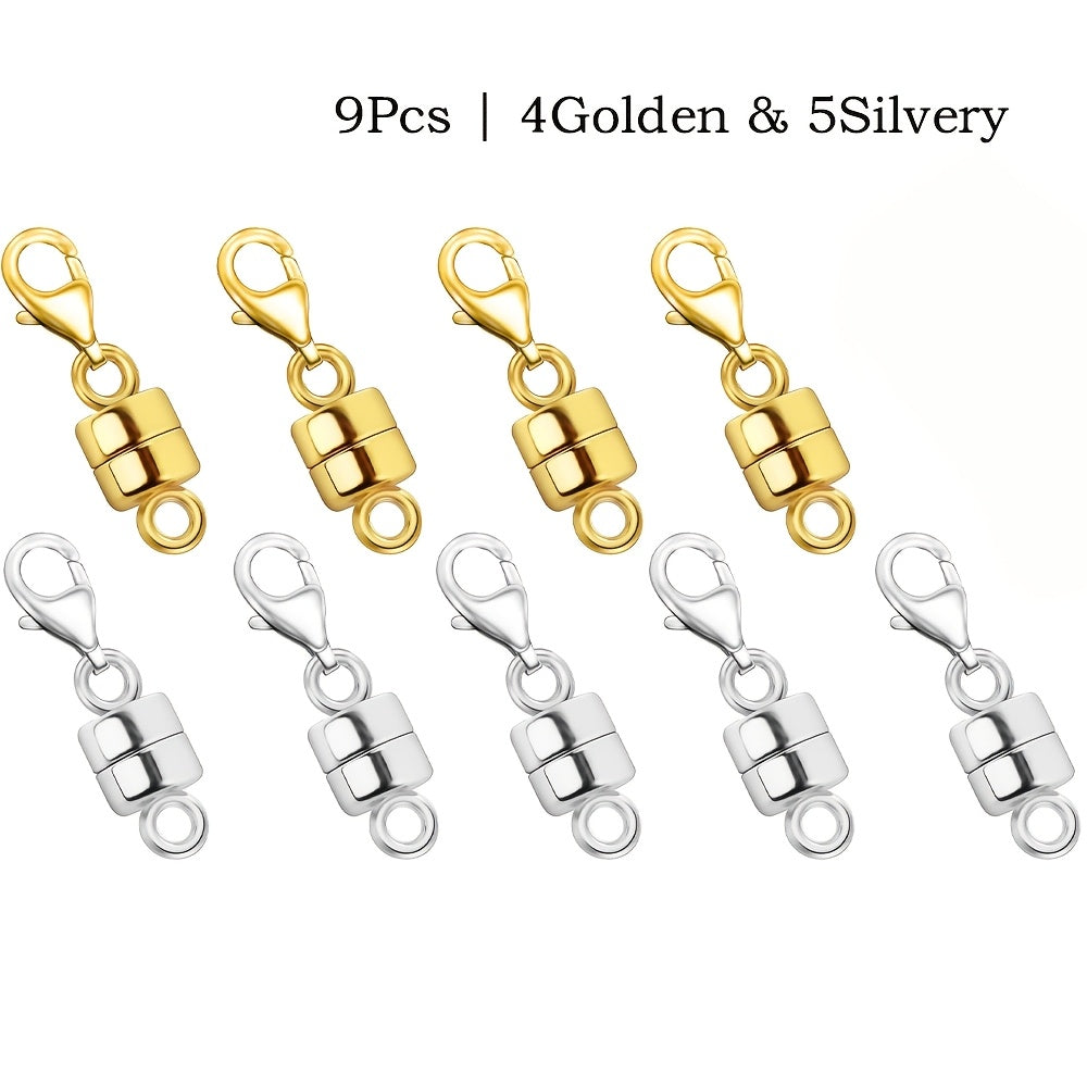 Magnetic Necklace Clasps and Closures with Lobster Clasp Converters – Gold and Silver Jewelry Findings for Bracelets, Necklaces, and Chains – Available in 2, 6, 7, 8, 9, 16, and 18 Piece Sets
