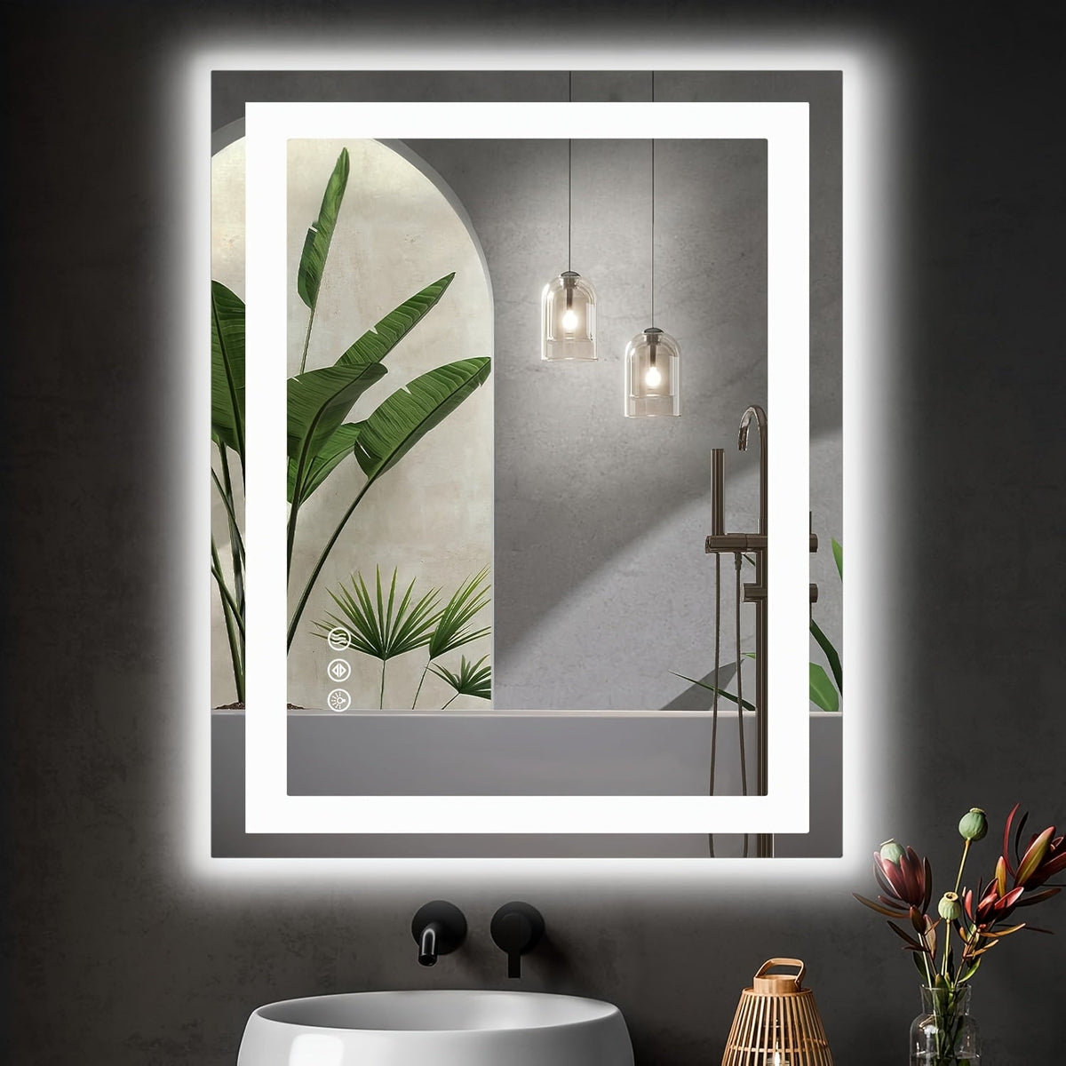 Anti-Fog LED Bathroom Mirror – Dual Light Source 3 Color Modes Dimmable Wall Mounted Vanity Mirror Horizontal Vertical in 6 Sizes