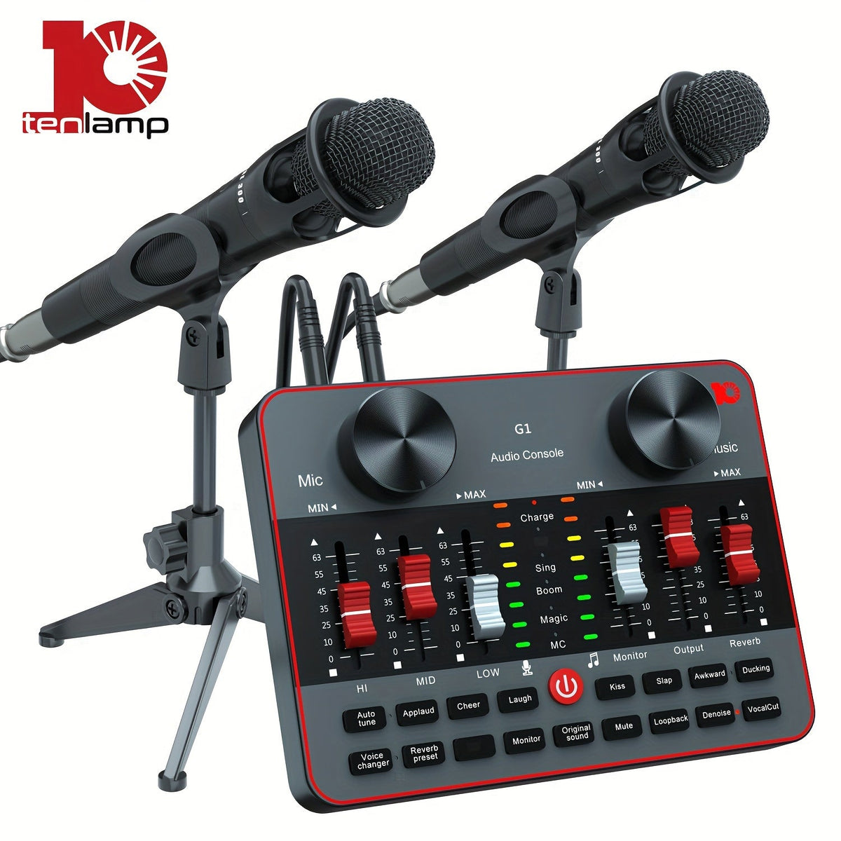 Podcast Equipment Bundle with Audio Interface - 2 BM-800 Condenser Microphones, DJ Mixer, Live Sound Card, Complete Home Recording Studio Kit for Streaming, Gaming, Singing, YouTube, and Twitch