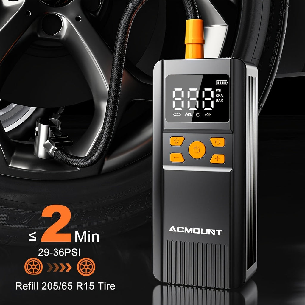 Portable Tire Inflator Air Compressor 150PSI Cordless – 2X Faster Inflation, Digital Pressure Gauge, LED Light for Cars, Bikes, Motorcycles, and Balls, Rechargeable Auto Air Pump