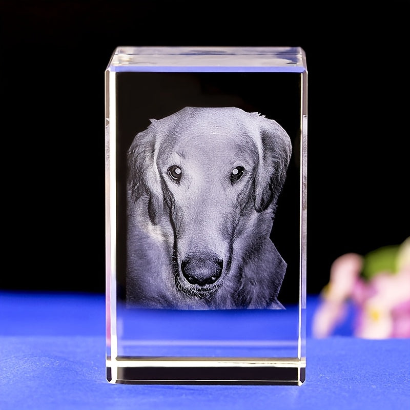 Personalized 3D Laser-Engraved Pet Photo Crystal Ornament - Custom Cat & Dog Keepsake, Commemorative Crystal Gift for Holidays, Anniversaries & Christmas, 3 Shapes (Octagon/Cube/Rhombus)