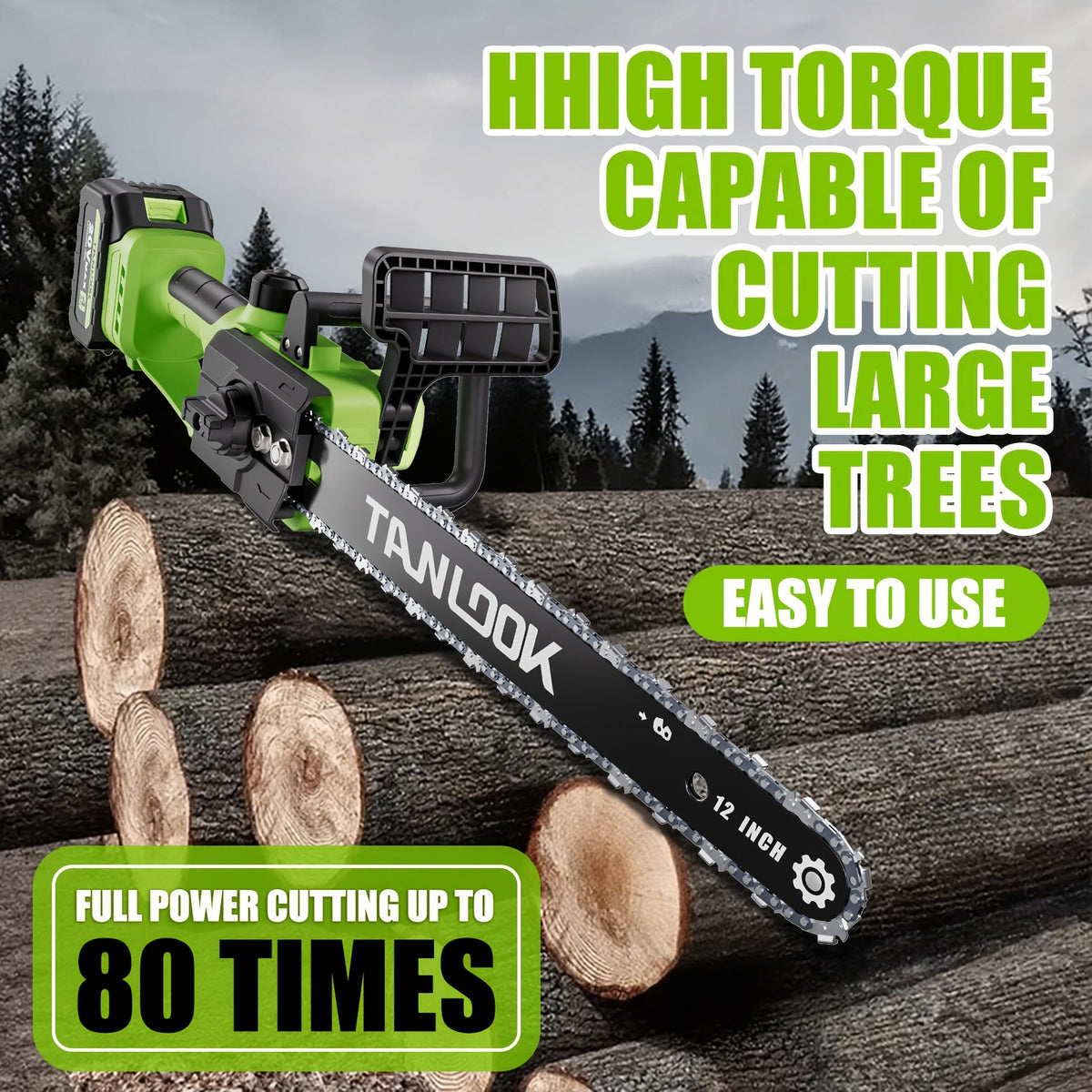 Cordless Electric Chainsaw - Battery Powered Portable Chain Saw for Tree Pruning, Wood Cutting & Garden Yard Maintenance - Green, Red, Blue, Yellow & Orange