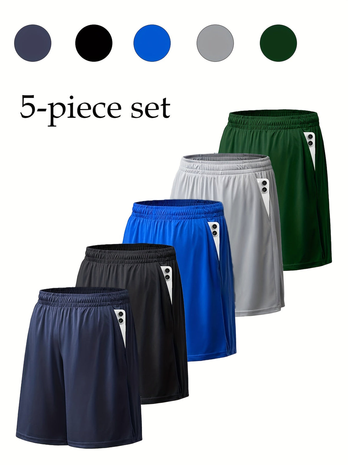 5-Pack Men's Quick-Dry Mesh Shorts - Micro-Stretch Elastic Waistband Drawstring Athletic Gym Running Workout Shorts, Breathable Casual Sport Bottoms for Men, Sizes S-XXXL, Multiple Colors