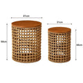 Handwoven Water Hyacinth Outdoor Side Tables Set of 2 Round Patio End Tables for Garden Backyard Porch & Indoor Plant Stands – Natural Seagrass Weave, High & Low Styles, Pro Option Available