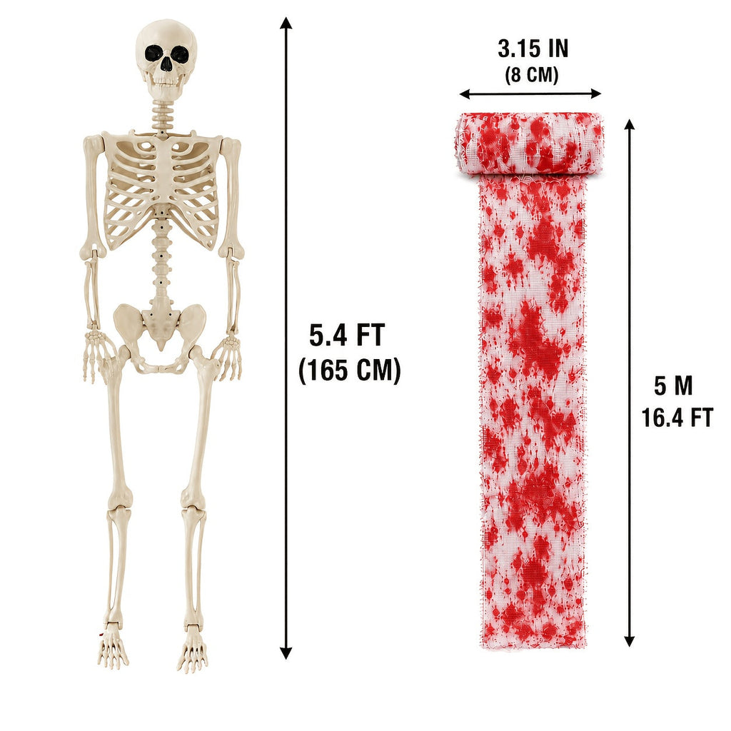 5.4Ft Life-Size Adjustable Human Adult Skeleton - Plastic Bones, Movable Joints - Halloween Decoration & Haunted House Prop