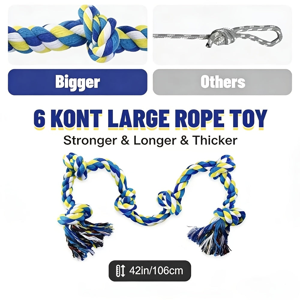 Unbreakable 6-Section Dog Rope Chew Toy – Heavy Duty Tug-of-War Rope for Medium & Large Dogs Over 80 lbs, Teeth-Cleaning Dental Floss Fibers, Non-Toxic Safe Chew Toy for Aggressive Chewers
