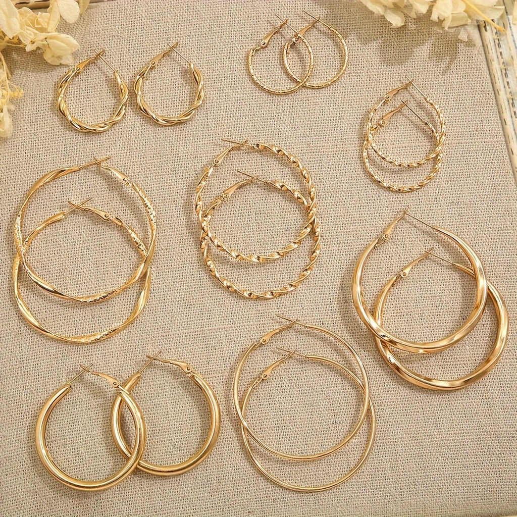 16-Piece Twisted Hoop Earrings Set for Women – Elegant Wide Gold Hoops, Minimalist Jewelry for Daily Wear, Parties, Vacations & Dates, Perfect Gift