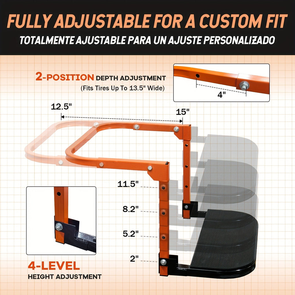 Foldable Anti-Slip Tire Step for Truck, SUV, and Trailer – Adjustable Height, 300/500/650 LB Load Capacity, Fits Tires Up to 13.5" Wide, Portable Tire Step Stool