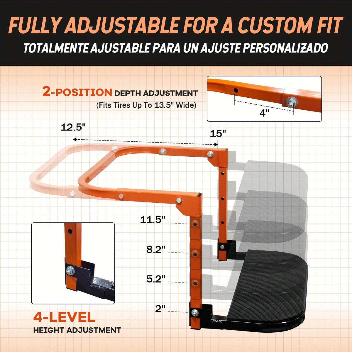 Foldable Anti-Slip Tire Step for Truck, SUV, and Trailer – Adjustable Height, 300/500/650 LB Load Capacity, Fits Tires Up to 13.5" Wide, Portable Tire Step Stool