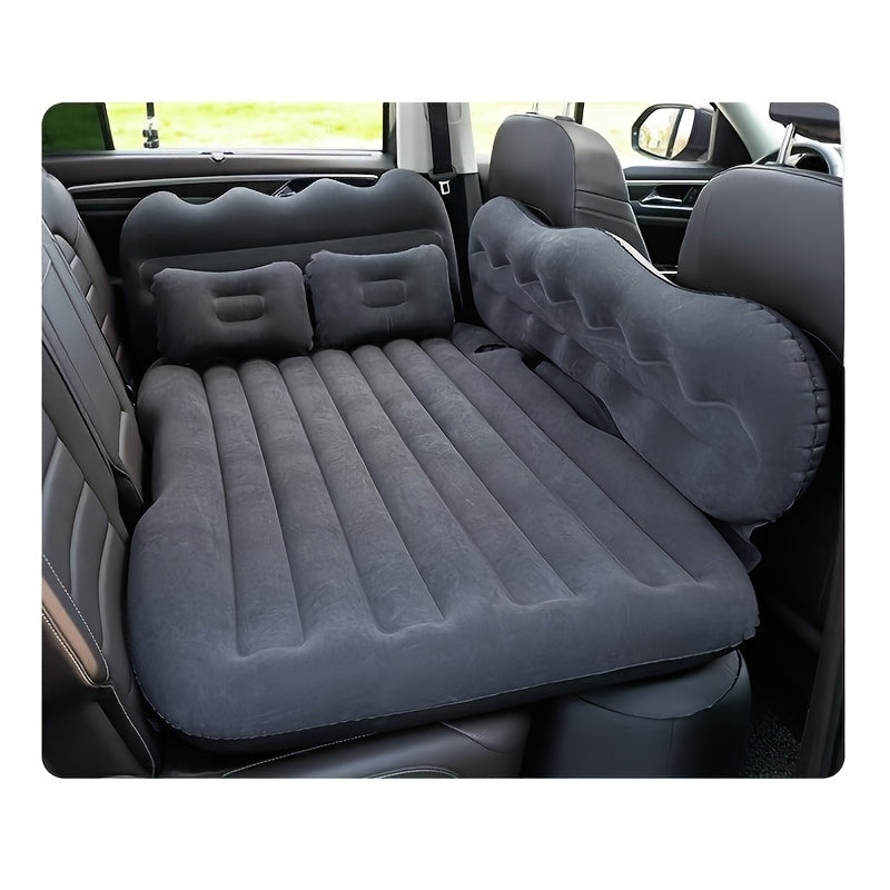 SUV Sedan Car Inflatable Bed, Soft Flocked Back Seat Air Mattress, Foldable & Portable Sleeping Mat for Camping, Road Trips, and Picnics – Includes Air Pump & Storage Bag, Black Grey Beige Pink