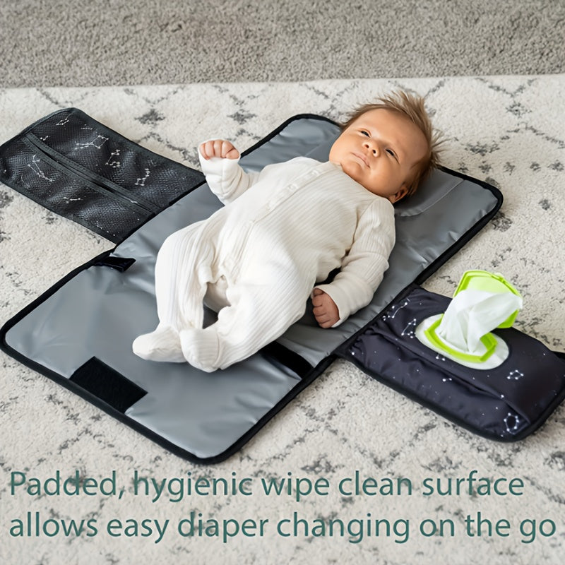 Portable Foldable Diaper Changing Pad with Tissue Storage Bag, Detachable Travel Changing Mat with Extra Storage, Soft Multifunctional Baby Changing Mat for Home & On the Go, Black & Blue