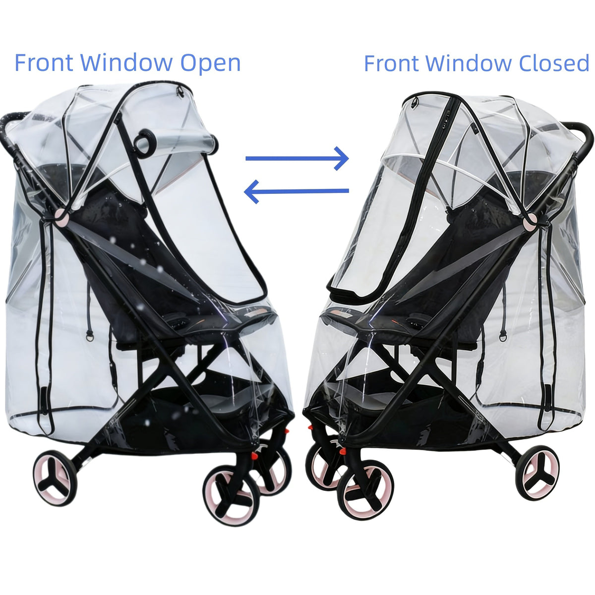 All-Weather Stroller Rain Cover Transparent EVA with Zipper Windproof Cold and Splash Resistant Full Coverage U-Shape Pram Cover for Toddlers