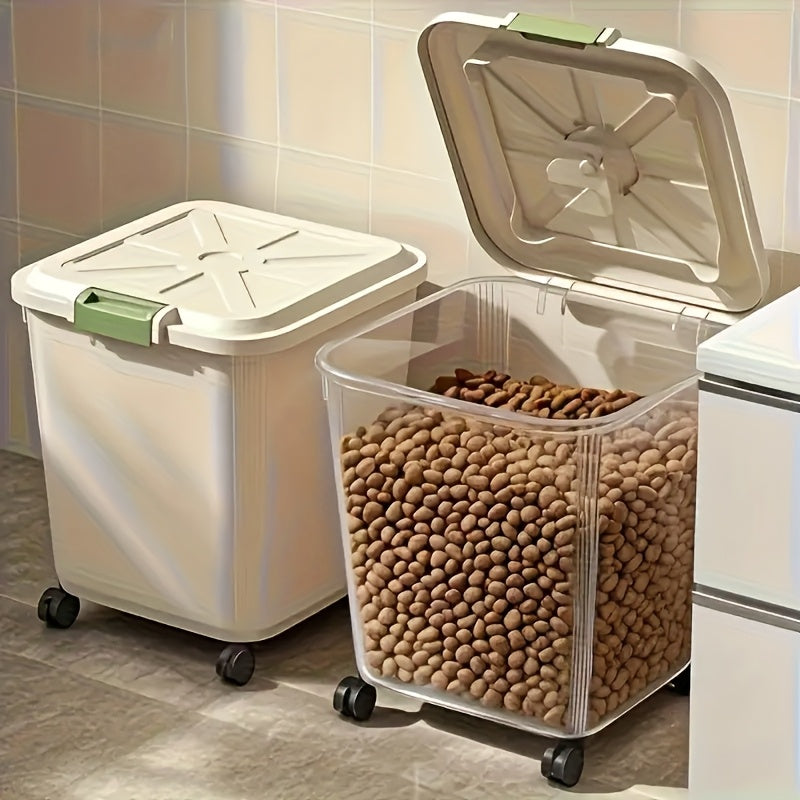 Airtight Pet Food Storage Container with Wheels, Locking Lid, Built-in Scoop, Moisture-Proof Dog and Cat Food Bin for Kitchen Pantry, 11/22/38/55 lbs Dry Food Storage
