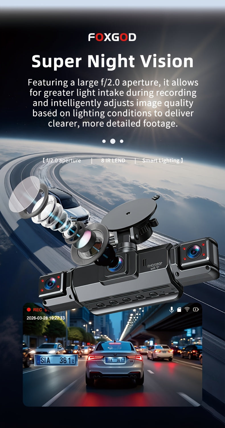 360° Dash Cam 3/4 Channel 1080P HD with Night Vision, WDR, G-Sensor, Loop Recording, 24/7 Parking Monitor, and WiFi; Multi-Lens Car Camera System for Full Coverage and Zero Blind Spots