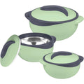 3-Piece Insulated Casserole Dish Set with Lids – 2.6 / 1.5 / 1 Qt Stainless Steel Thermal Food Warmer & Cooler Serving Bowls for Picnic Potluck & Entertaining in Green Blue & Pink