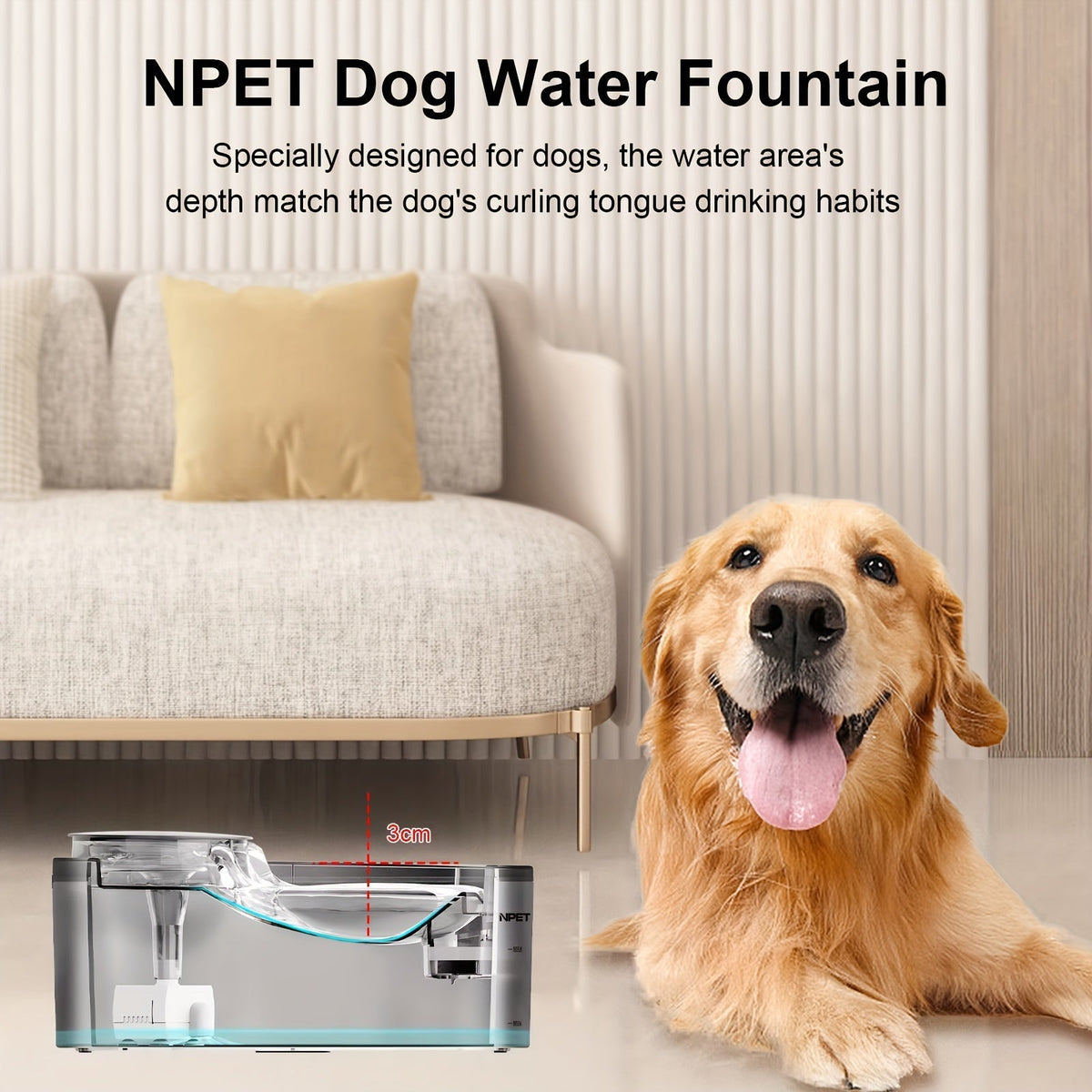 Automatic Dog Water Fountain 1.3 Gallon Large Capacity Pet Water Dispenser with Splatter Guard, Cleaning Kit, and Low Voltage USB for Dogs, Cats, and Multiple Pets