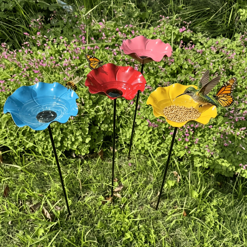 Metal Flower Bird Bath for Garden - Decorative Floral Bird Bath and Pollinating Insect Watering Station for Flower Beds, Lawn Edges, Garden Borders and Planters, Outdoor Garden Decor in 4 Colors