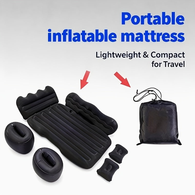 SUV Sedan Car Inflatable Bed, Soft Flocked Back Seat Air Mattress, Foldable & Portable Sleeping Mat for Camping, Road Trips, and Picnics – Includes Air Pump & Storage Bag, Black Grey Beige Pink