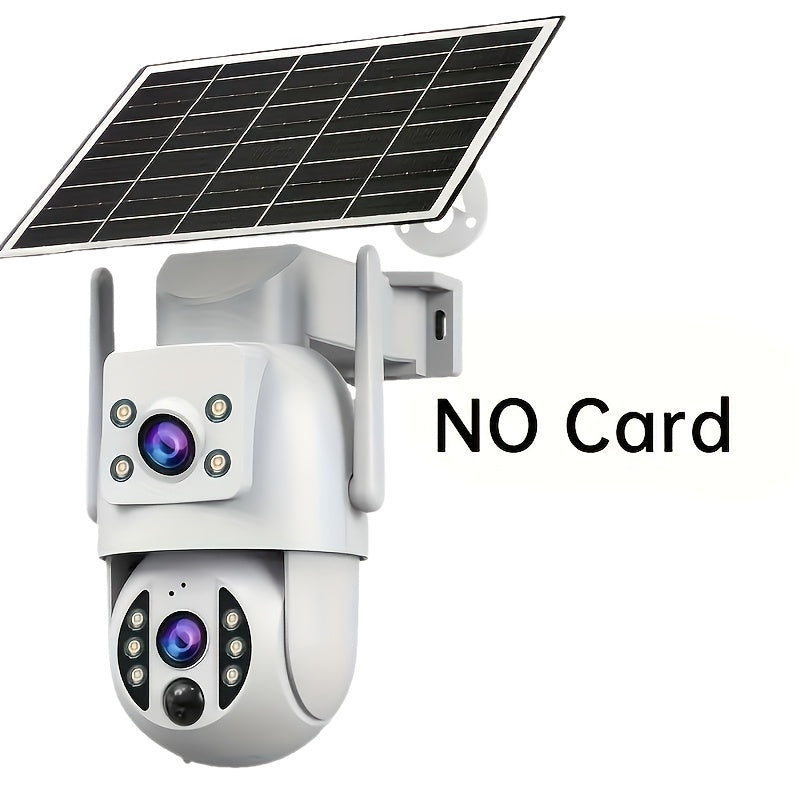 Solar Security Camera Outdoor 360° PTZ 1296P HD Dual Lens Color Night Vision Two-Way Audio Motion Detection WiFi SD Storage Rechargeable Battery Wall Mount