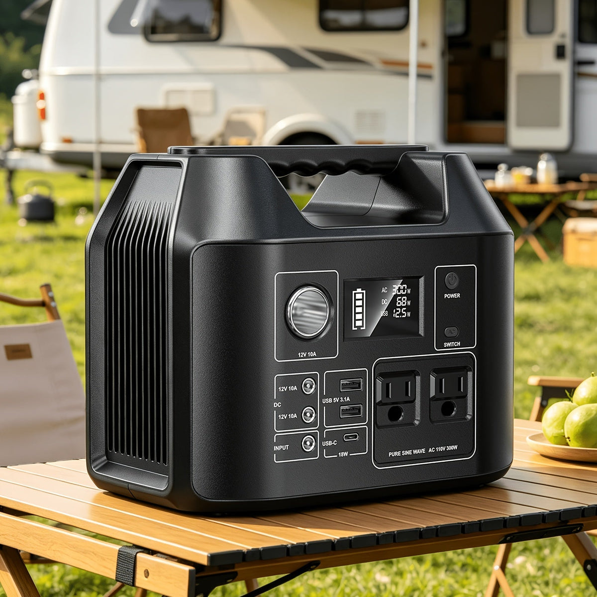 Portable Power Station 100W / 300W Solar Generator – AC Outlet, USB QC3.0, DC Port, LED Flashlight, High Capacity Battery Pack for Camping, Hiking, Road Trips, CPAP, and Hurricane Emergency