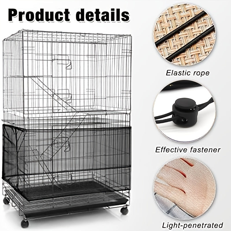 Bird Cage Cover, Polyester Mesh, Dust-Proof and Light-Penetrating, with Elastic Rope Fastener, for Parrots, Budgies, Cockatiels, Small to Large Cages, Black/White, 31.5in Height