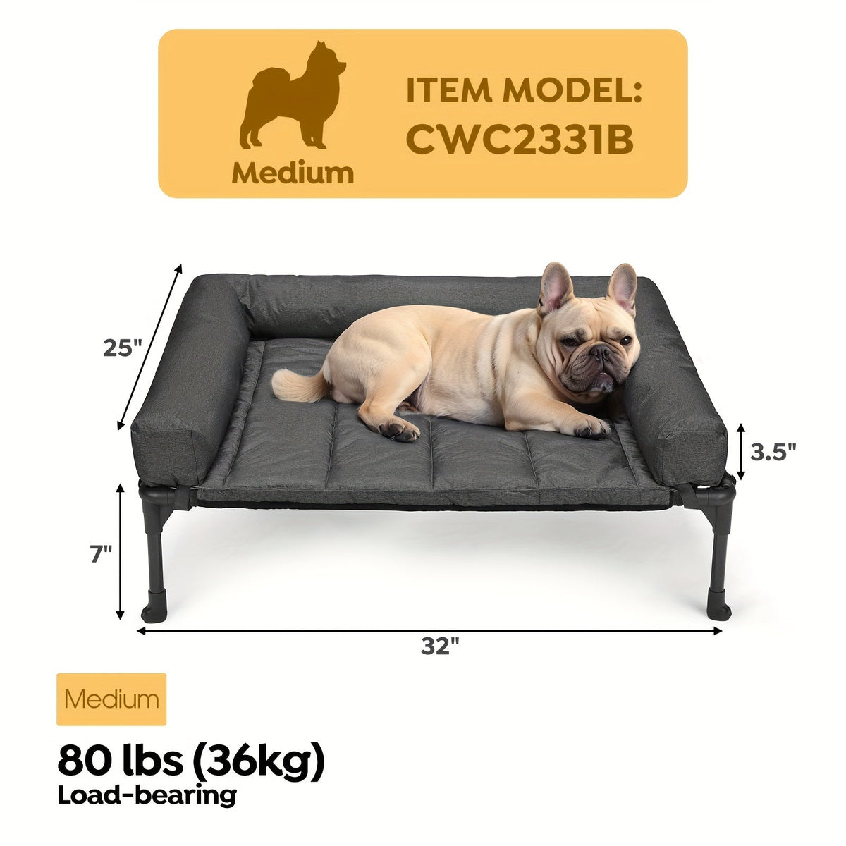 Cooling Elevated Dog Bed with Removable Pillow-Top Mat – Raised Bolster Dog Cot with Breathable Mesh and Non-Slip Feet, Dog Sofa Bed for Indoor & Outdoor Use