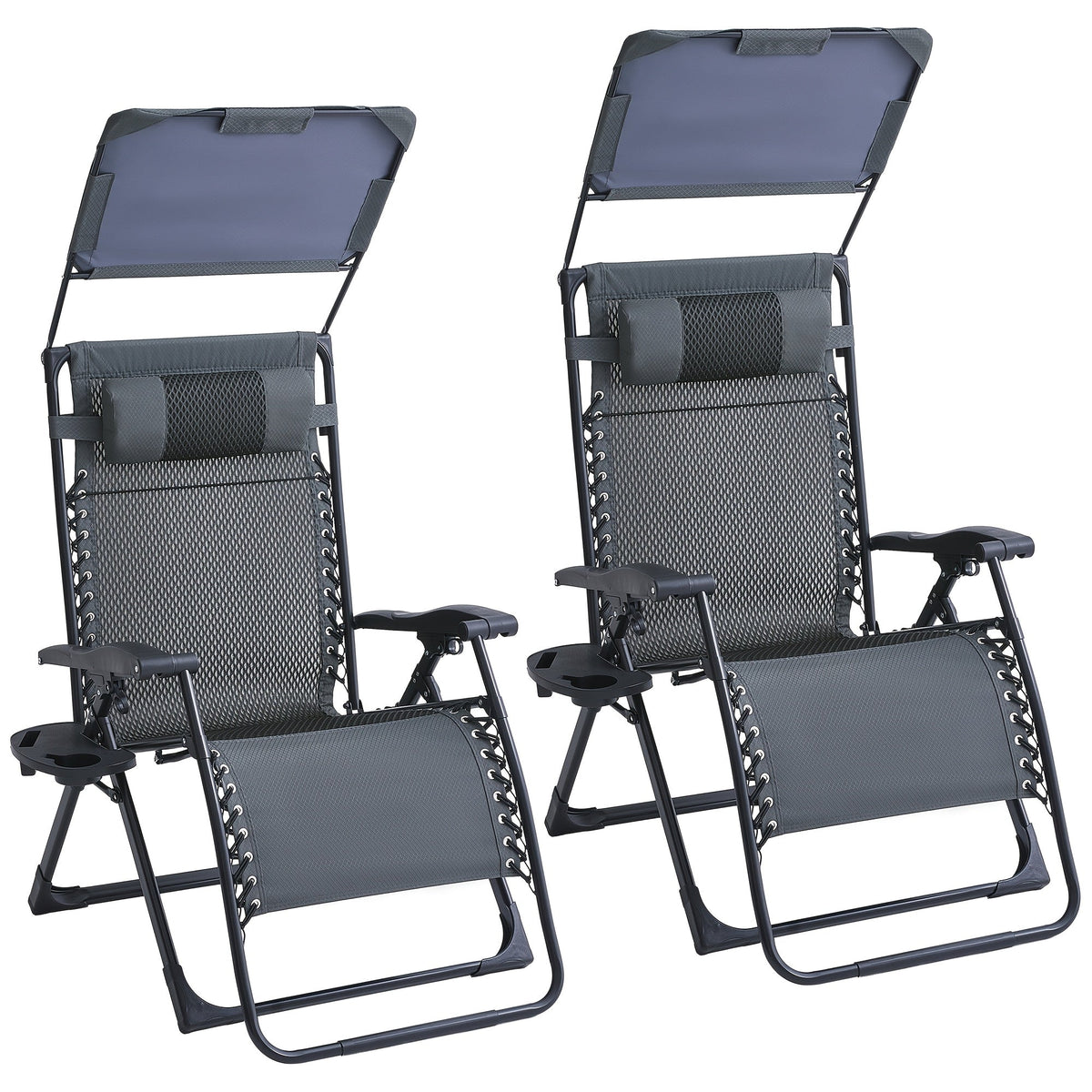 Zero Gravity Chairs with Canopy, Set of 2, 400 Lb Capacity, Adjustable Folding Anti-Gravity Recliner, Side Tray & Headrest, for Patio, Beach & Camping Outdoor Lounging