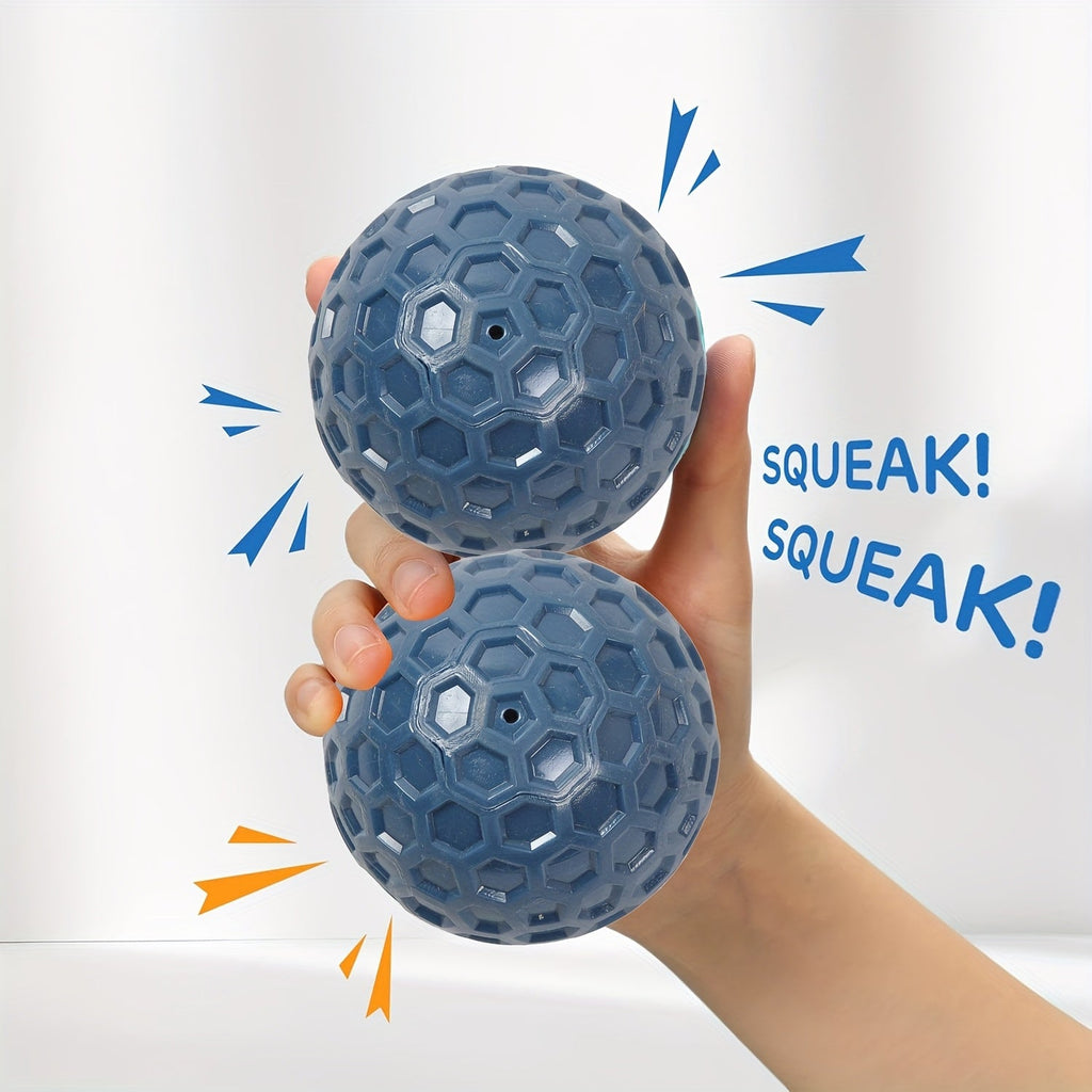 Squeaky Dog Toy Ball for Large Dogs - Super Tough Rubber Bite-Resistant Teeth Cleaning Chew Ball, Interactive Food Dispensing Puzzle Toy, Durable Teething & Squeaker Ball for Aggressive Chewers