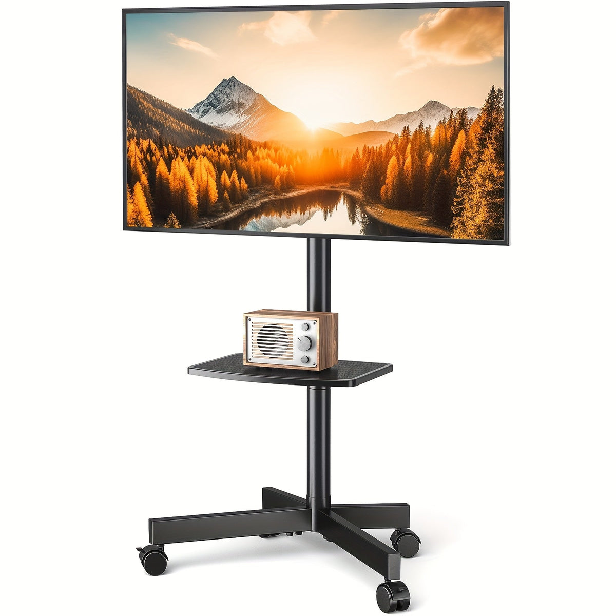 Rolling TV Stand with Wheels Height Adjustable 88 Lbs 23–60 In VESA 400x400 3-Level Height Tilt Swivel Lockable Casters Cable Management for Living Room – White