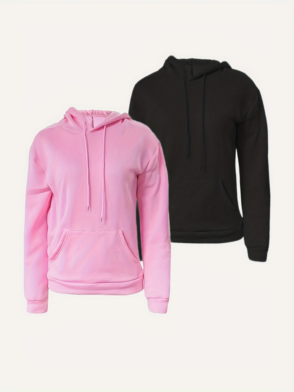 Women's 2-Piece Hoodie Set, Long Sleeve Pullover Sweatshirt with Pockets, Solid Color Cozy Fall/Winter Tops, XS-XXL