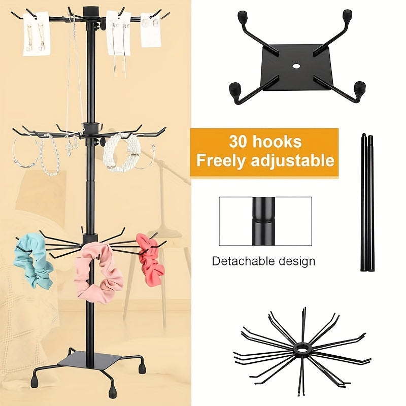 3-Tier Rotating Display Rack, Adjustable Multifunctional Organizer Stand for Jewelry, Keychains, Socks, Hats, Toys, and Accessories with Rotating Base and Movable Design