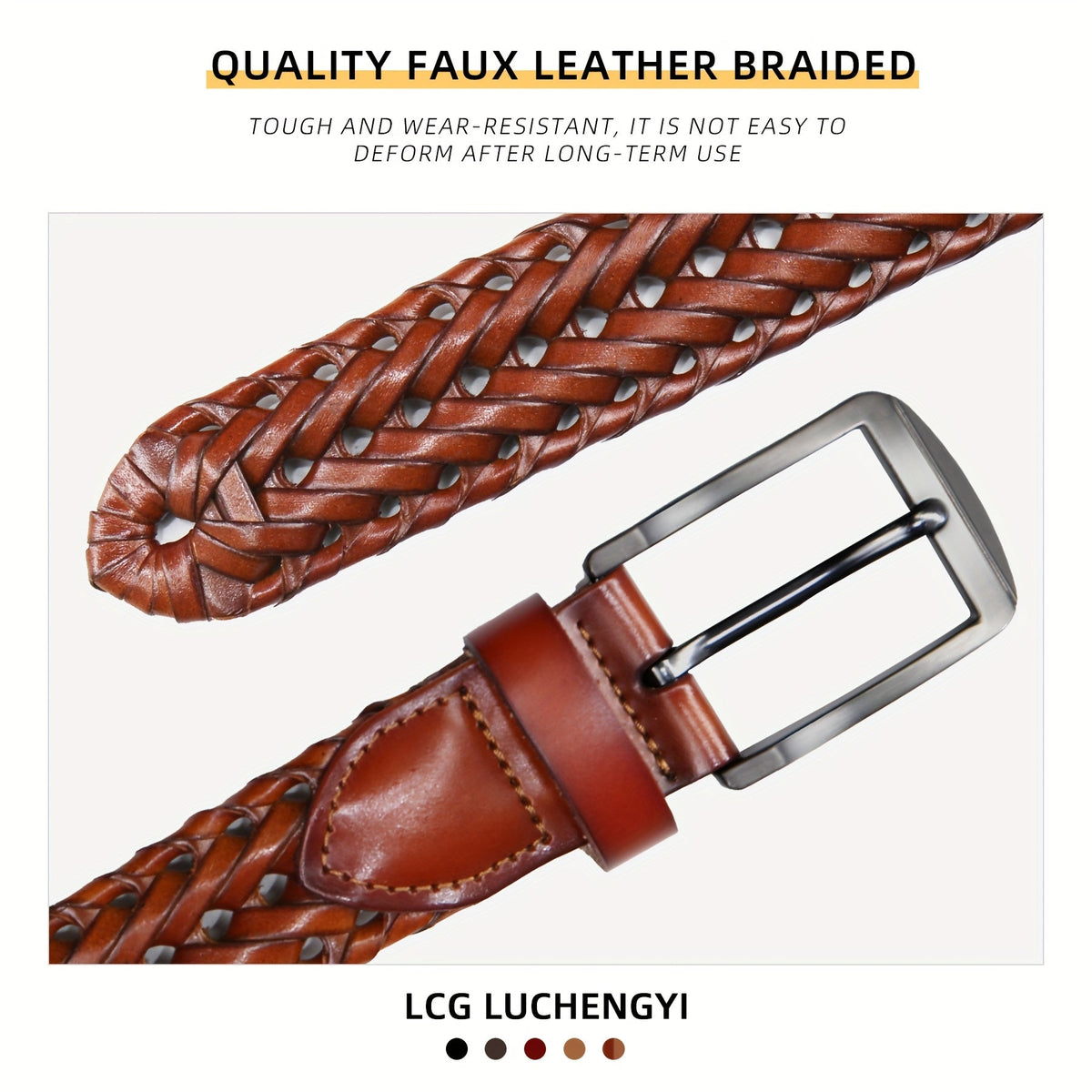 Men's Leather Braided Belt – Woven Hollow Design with Gold Zinc Alloy Buckle, Casual Dress Belt for Golf Pants, Jeans, and Everyday Wear, Sizes 34" to 50", Great Gift for Dad