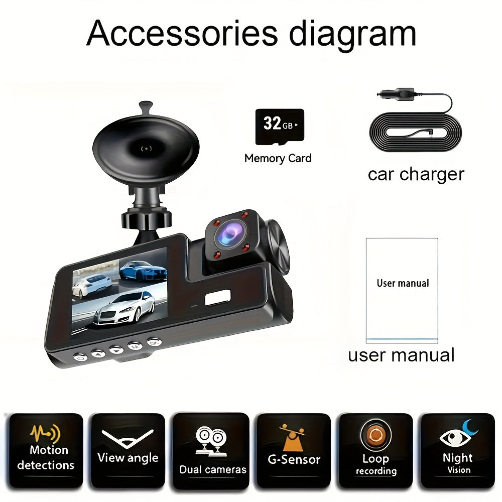 3-Channel Dash Cam, 4K Front + 4K Interior + 1080P Rear, includes Free 32GB Card, Night Vision, G-Sensor, Wide Angle, Real-Time Recording & Parking Monitor – Velora