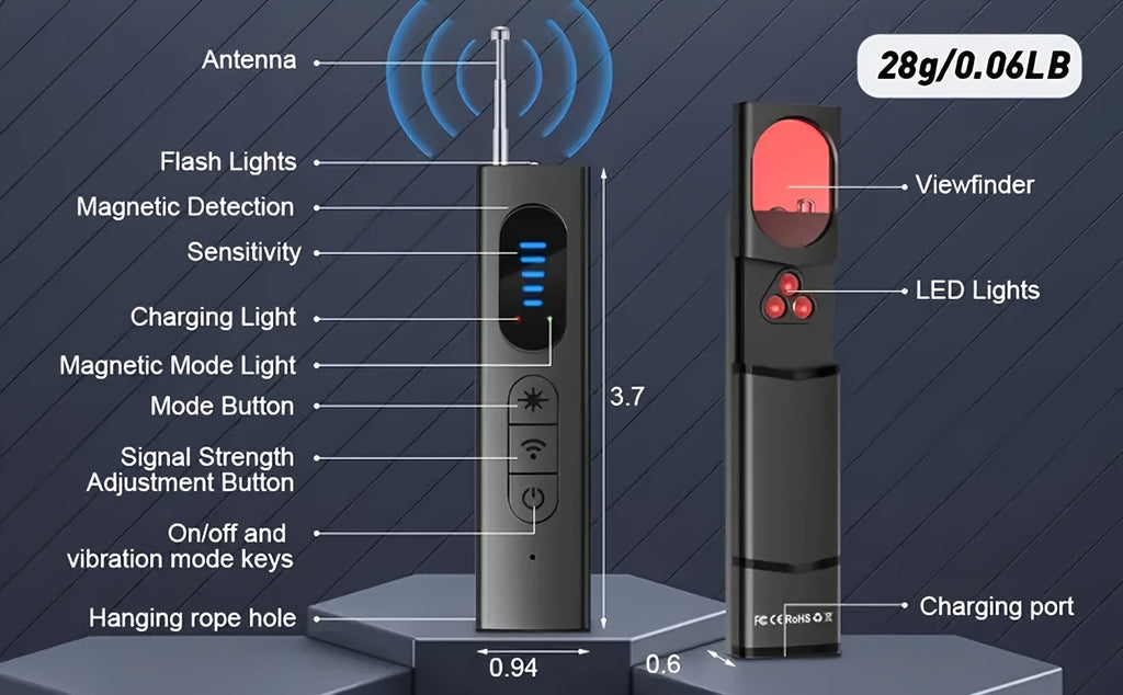 Hidden Camera Detector Anti-Spy RF Signal Scanner – Bug Detector, GPS Tracker & Listening Device Finder, Portable Rechargeable Multi-Function Security Sweeper for Travel, Hotel, Home, Office, Car