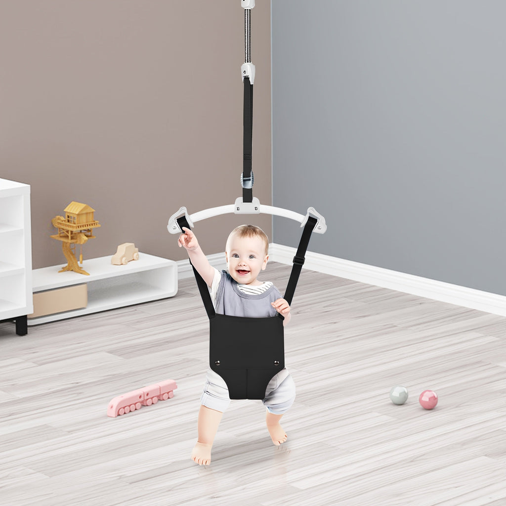 3-in-1 Door Frame Baby Bouncer, Swing & Fitness Frame, Adjustable Height 360° Rotating Infant Bouncer Chair, Indoor & Outdoor Children's Exercise Equipment, 4 Colors Including Pink Black Blue & Grey