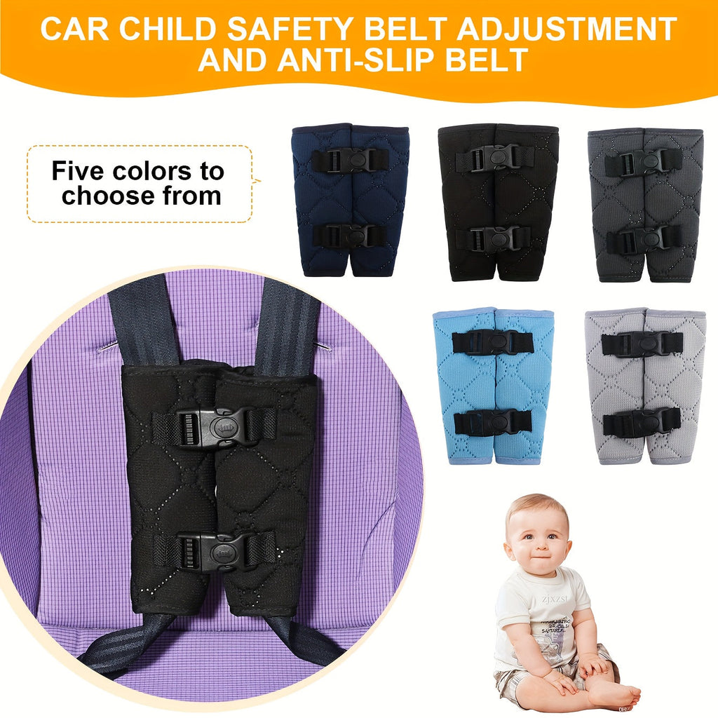 Child Car Seat Belt Protector & Shoulder Cover Set, Baby Safety Seat Anti-Kick Strap Pad for Car Stroller & Multi-Scene Use, 5 Colors Including Black Grey Sky Blue & Navy