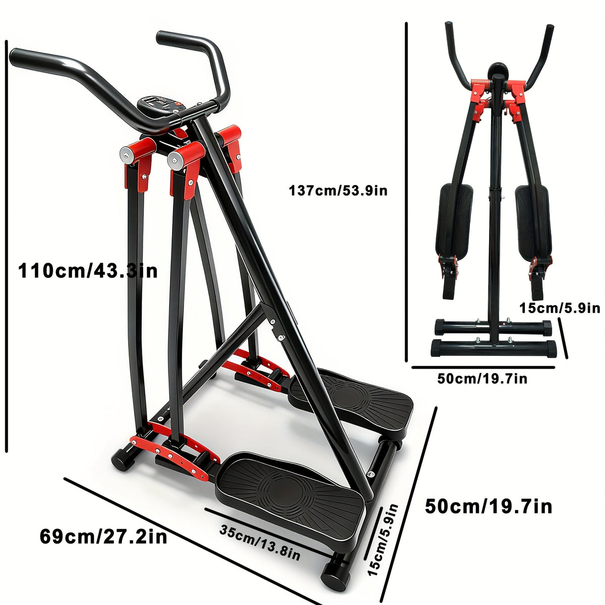 Foldable Air Walk Elliptical Machine Cross Trainer Glider for Full-Body Low-Impact Cardio with LCD Monitor Extended Stride Non-Slip Pedals for Home Gym – Pink