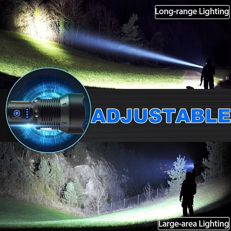 4000 Lumen Rechargeable Tactical Flashlight – High Lumens LED Handheld Torch, USB-C, 500M Range, 4 Modes, Aluminum Alloy, Waterproof for Camping, Fishing, Hiking, Night Patrol, and Emergency