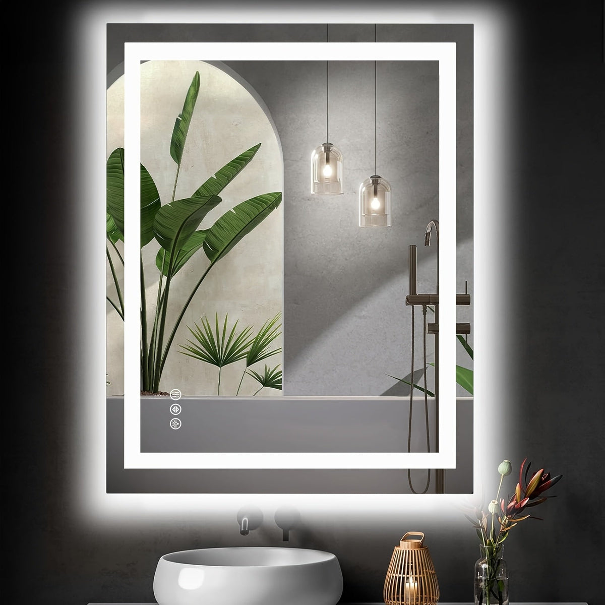 Anti-Fog LED Bathroom Mirror – Dual Light Source 3 Color Modes Dimmable Wall Mounted Vanity Mirror Horizontal Vertical in 6 Sizes